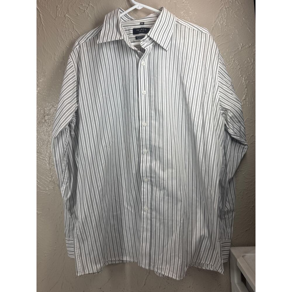 Pelaco Men’s Shirt Blue White Striped Slim‎ Fit Long Sleeve Button Size XXL